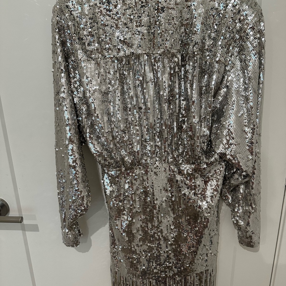 ROTATE Birger Christensen Sliver Sequin Wrap Minidress US 8 - Picture 13 of 13